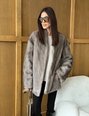 Норковый жакет в натуральном сером цвете - фото 14