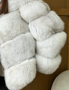 Шуба из натурального песца - стойка воротник - фото 1
