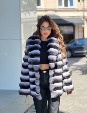 Шуба из меха шиншиллы с шалевым воротником - фото 0