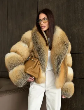 Полушубок-кроп с шалевым воротником из лисы - фото 9