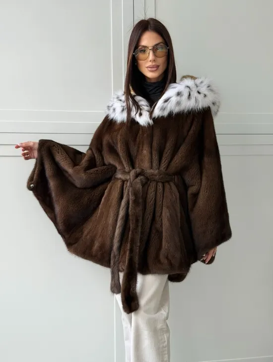 Норковая шуба с капюшоном по рысь - фото 9