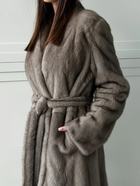 Норковая шуба из скандинавской норки - цвет серый - фото 1