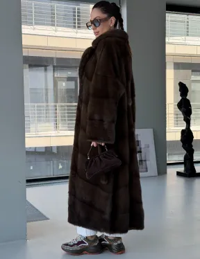 Коричневая норковая шуба - кимоно - фото 6