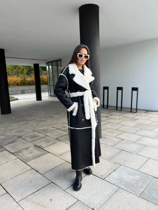 Черная дубленка из экокожи - фото 2