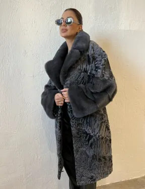 Шуба из меха каракульчи с отделкой из норки - фото 3