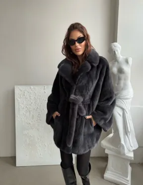 Шуба - манто из меха норки Nafa в цвете графит - фото 3