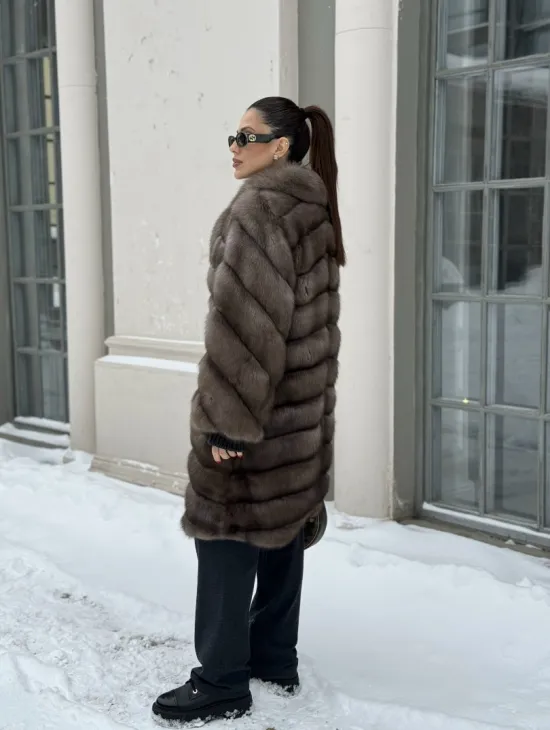 Шуба из меха соболя цвет Тортор  седина 1/2 - фото 7