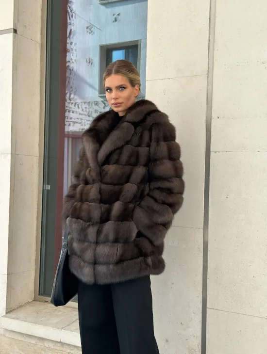 Полушубок - жакет из меха соболя английский воротник - фото 3