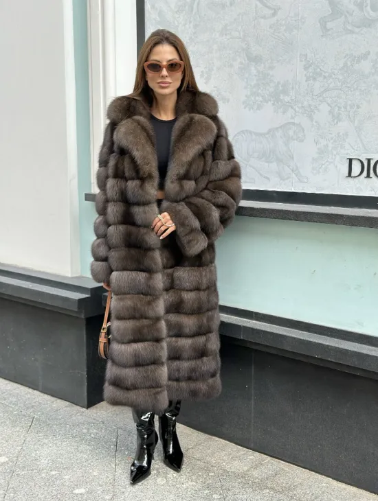 Изысканное пальто из баргузинского соболя с английским воротником седина 1/2 - фото 5