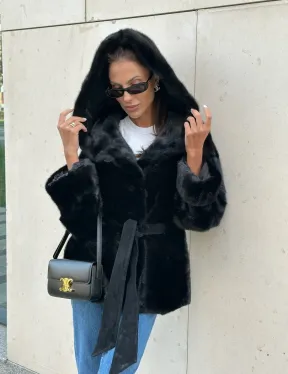Черная норковая шуба с капюшоном - автоледи - фото 2