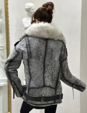 Дубленка из натуральной овчины - цвет серый - фото 4