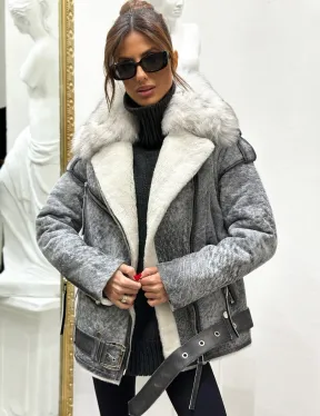 Дубленка из натуральной овчины - цвет серый - фото 0