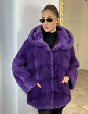 Паркет шуба с капюшоном - фиолетовый цвет - фото 3