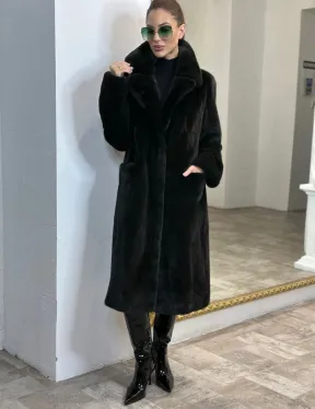 Элегантное пальто из плюшевой норки VELVET - цвет черно-зеленый - фото 7