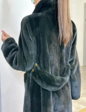 Элегантное пальто из плюшевой норки VELVET - цвет черно-зеленый - фото 1