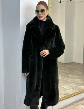 Элегантное пальто из плюшевой норки VELVET - цвет черно-зеленый - фото 6