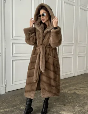 Норковое кимоно с капюшоном в цвете пастель - фото 0