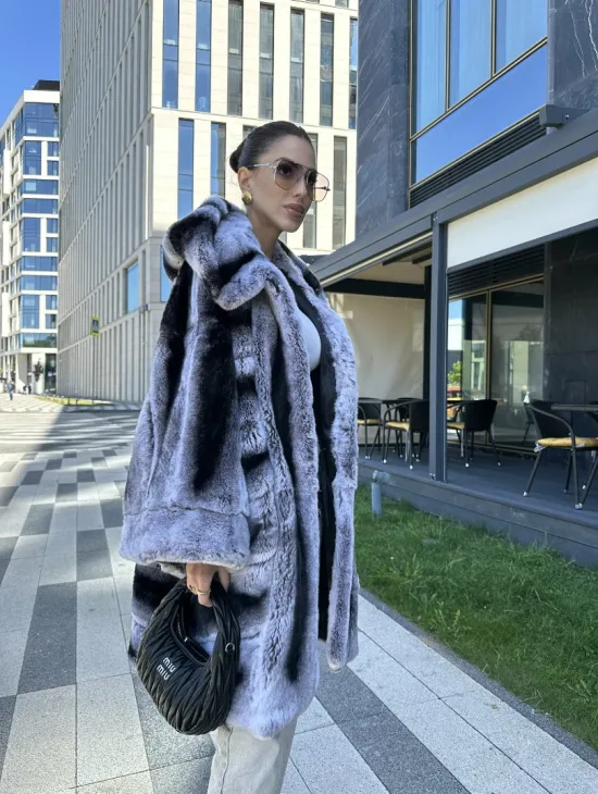 Шуба из кролика рекса - цвет шиншилла - фото 10