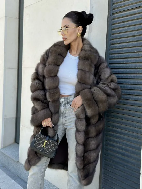 Шуба из меха баргузинского соболя - седина 1, воротник шаль - фото 1