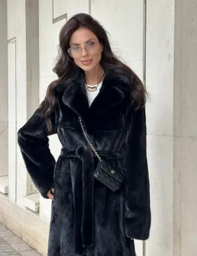 Черная норковая шуба NAFA MINK с поясом в пол - фото 4