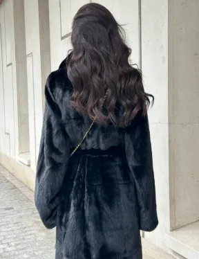 Черная норковая шуба NAFA MINK с поясом в пол - фото 3